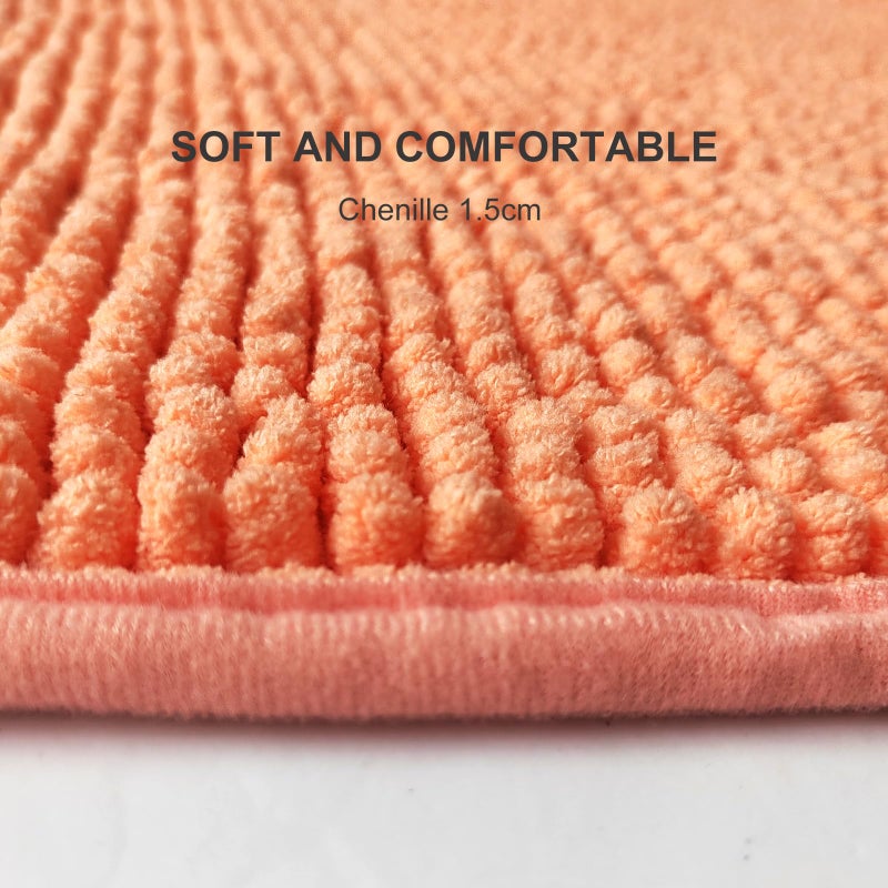Civkor Bath Mat Rug, Comfy Chenille Non Slip Bathroom Mats Rugs with Soft & Absorbent Shag, Machine Washable, Bath Rug for Bathroom Set of 2, Light Orange/Coral, 31x20 and 24x16 Inch - Image 4